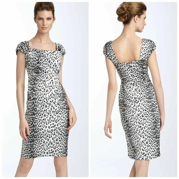 Tadashi Shoji White Leopard Animal Print Sheath Dress Size 8 Mob Wife Aesthetic - Picture 1 of 6
